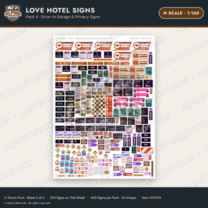 Alpine Railworks 30707N N Scale Love Hotel Signs - Drive-In Garage