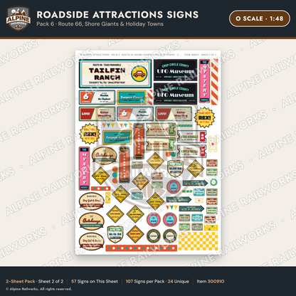 Alpine Railworks 30091O O Scale Roadside Attractions Signs - Route 66
