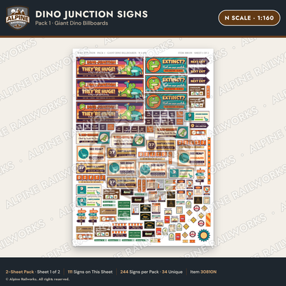 Alpine Railworks 30810N N Scale Roadside Signs - Giant Dinosaurs