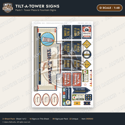Alpine Railworks 31050O O Scale Roadside Signs - Leaning Tower
