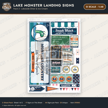 Alpine Railworks 31106O O Scale Roadside Signs - Lake Monster