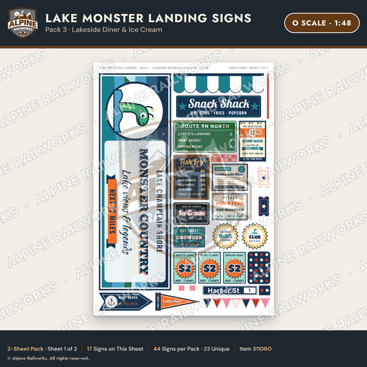 Alpine Railworks 31106O O Scale Roadside Signs - Lake Monster
