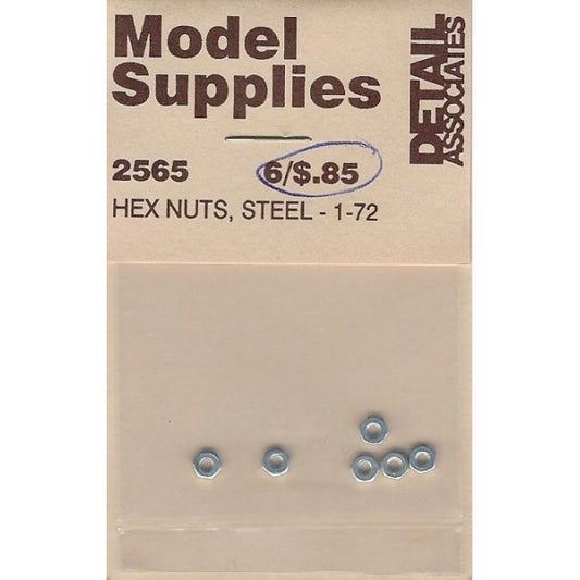 Detail Associates 2565 All Scale Steel Hex Nuts -- 1/72 pkg(10)