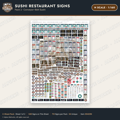 Alpine Railworks 30423N N Scale Sushi Restaurant Signs