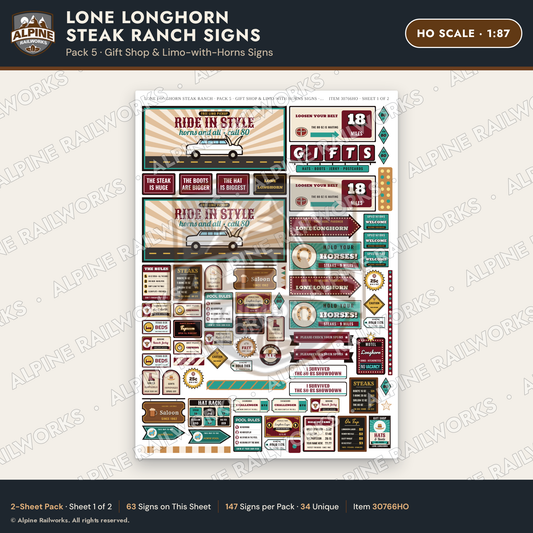Alpine Railworks 30766HO HO Scale Roadside Signs - Big Steakhouse