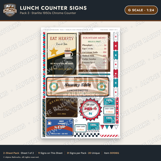 Alpine Railworks 30106G G Scale Lunch Counter Signs