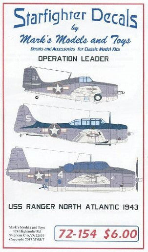 Starfighter Decals 72154 1/72 - Operation Leader USS Ranger 1943