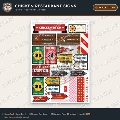 Alpine Railworks 30457G G Scale Chicken Restaurant Signs