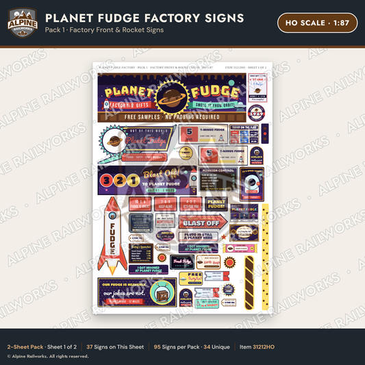 Alpine Railworks 31212HO HO Scale Fudge Factory Signs - Factory Front