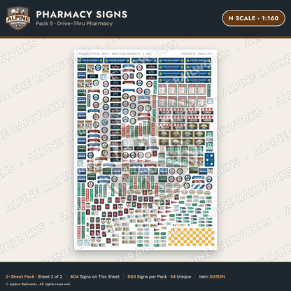 Alpine Railworks 30312N N Scale Pharmacy Signs - Drive-Thru Pharmacy