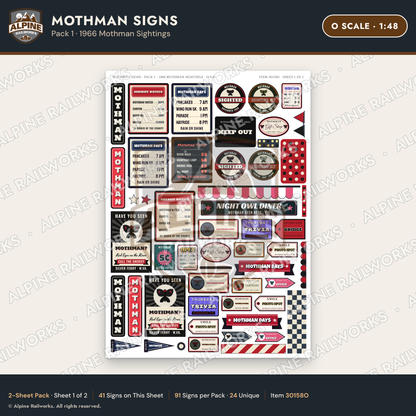 Alpine Railworks 30158O O Scale Mothman Signs - 1966 Mothman Sightings