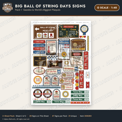 Alpine Railworks 30828O O Scale Roadside Signs - Giant Ball of Twine