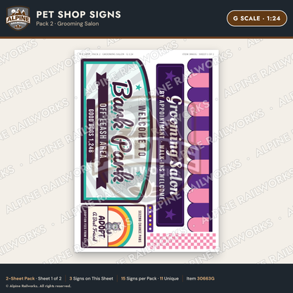 Alpine Railworks 30663G G Scale Pet Shop Signs - Grooming Salon