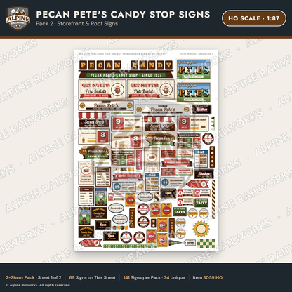 Alpine Railworks 30591HO HO Scale Roadside Signs - Pecan Candy Stop