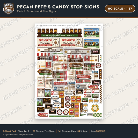Alpine Railworks 30591HO HO Scale Roadside Signs - Pecan Candy Stop