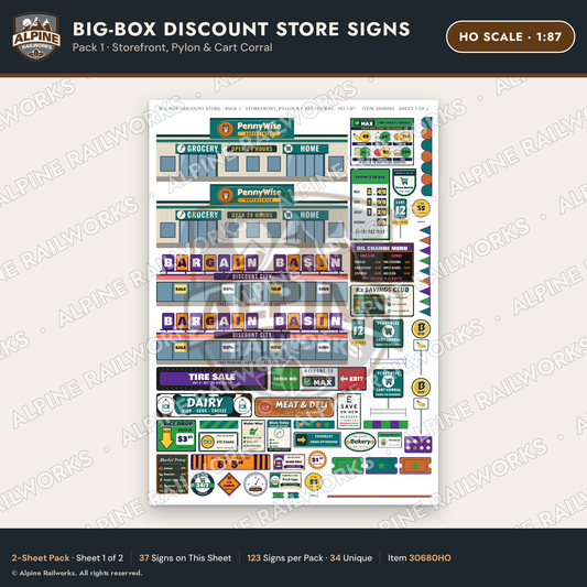 Alpine Railworks 30680HO HO Scale Big-Box Discount Store Signs