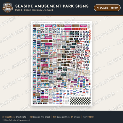 Alpine Railworks 30216N N Scale Seaside Amusement Park Signs