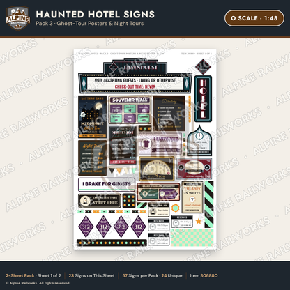 Alpine Railworks 30688O O Scale Haunted Hotel Signs
