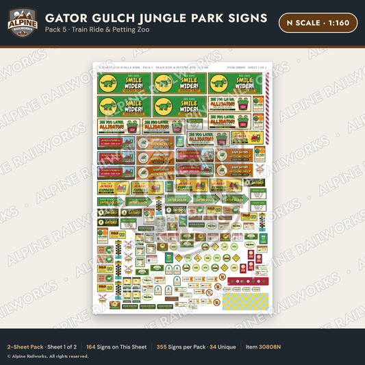 Alpine Railworks 30808N N Scale Roadside Signs - Alligator Park