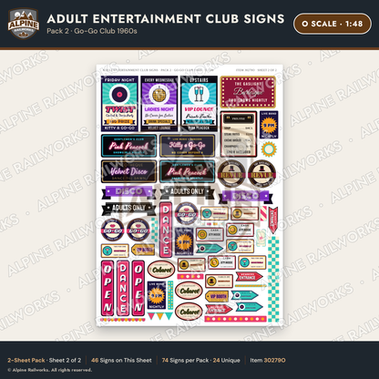 Alpine Railworks 30279O O Scale Adult Entertainment Club Signs