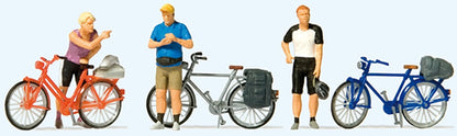 Preiser 10644 HO Scale Standing Cyclists in Sportswear w/Bikes Set #2