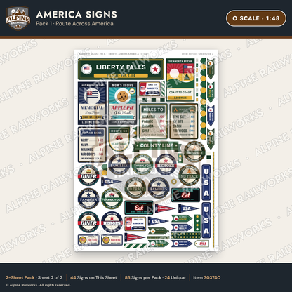 Alpine Railworks 30374O O Scale America Signs - Route Across America