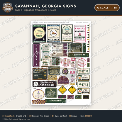 Alpine Railworks 31300O O Scale Savannah GA Signs - Attractions