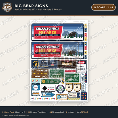 Alpine Railworks 30730O O Scale Tourist Signs - Big Bear Lake - Lifts