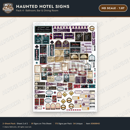 Alpine Railworks 30689HO HO Scale Haunted Hotel Signs - Ballroom & Bar