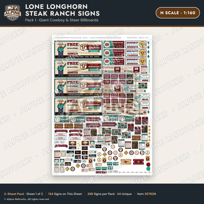 Alpine Railworks 30762N N Scale Roadside Signs - Big Steakhouse