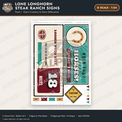 Alpine Railworks 30762G G Scale Roadside Signs - Big Steakhouse