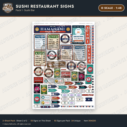 Alpine Railworks 30422O O Scale Sushi Restaurant Signs - Sushi Bar