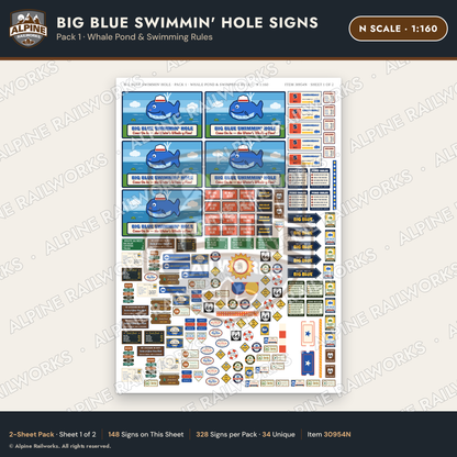 Alpine Railworks 30954N N Scale Roadside Attraction Signs - Blue Whale