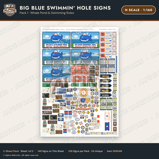Alpine Railworks 30954N N Scale Roadside Attraction Signs - Blue Whale
