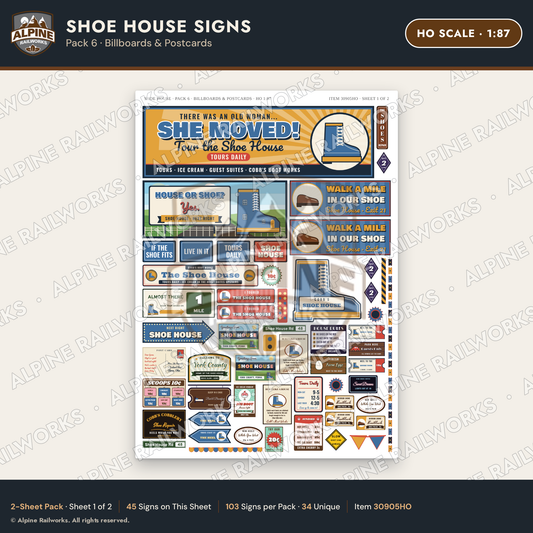 Alpine Railworks 30905HO HO Scale Roadside Signs - Shoe House