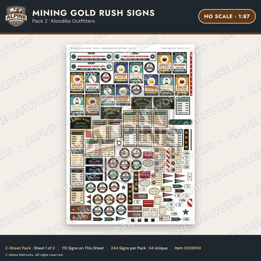 Alpine Railworks 30261HO HO Scale Mining Gold Rush Signs