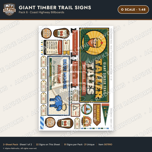 Alpine Railworks 30791O O Scale Roadside Signs - Lumberjack Redwoods