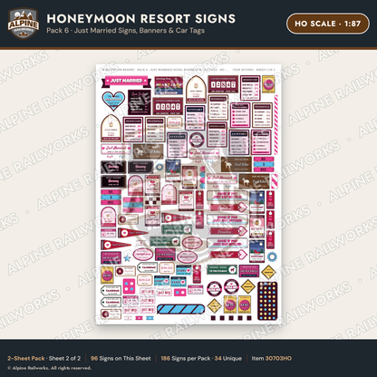 Alpine Railworks 30703HO HO Scale Honeymoon Resort Signs
