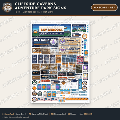 Alpine Railworks 30858HO HO Scale Roadside Signs - Cave Adventure Park