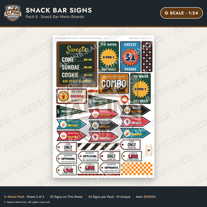 Alpine Railworks 30355G G Scale Snack Bar Signs