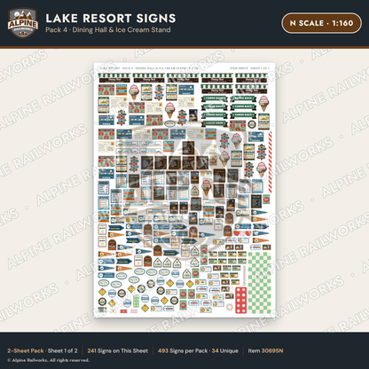Alpine Railworks 30695N N Scale Lake Resort Signs - Dining Hall