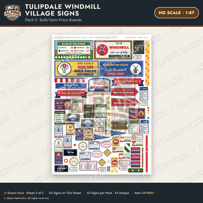 Alpine Railworks 31178HO HO Scale Roadside Signs - Windmill Village