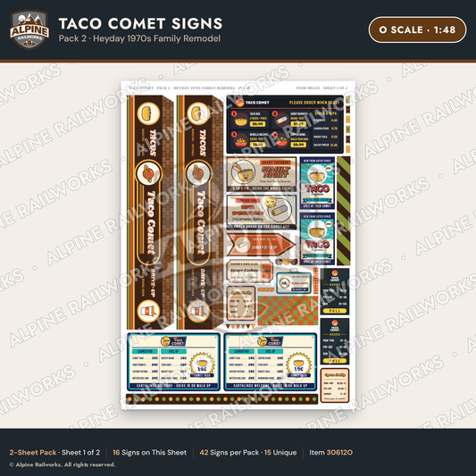 Alpine Railworks 30612O O Scale Fast Food Signs - Tacos