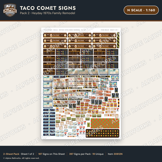 Alpine Railworks 30612N N Scale Fast Food Signs - Tacos