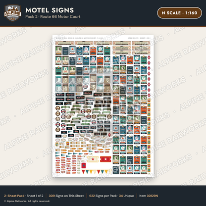Alpine Railworks 30129N N Scale Motel Signs - Route 66 Motor Court