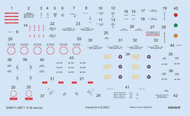 Eduard D48071 1/48 Decal P-38 Stencils for Tamiya/Academy/Hasegawa