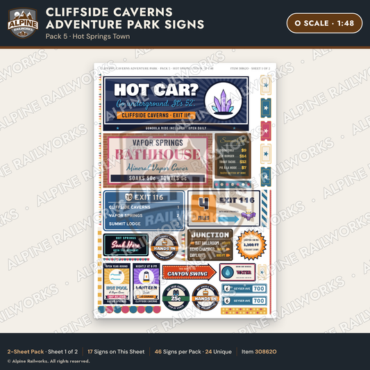 Alpine Railworks 30862O O Scale Roadside Signs - Cave Adventure Park