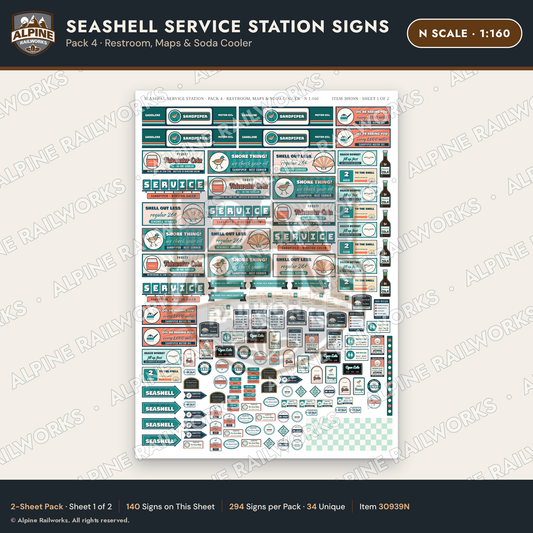 Alpine Railworks 30939N N Scale Roadside Signs - Seashell Gas Station