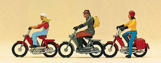 Preiser 10125 HO Scale Mopeds with Riders Figure Set