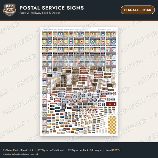 Alpine Railworks 30297N N Scale Postal Service Signs - Railway Mail